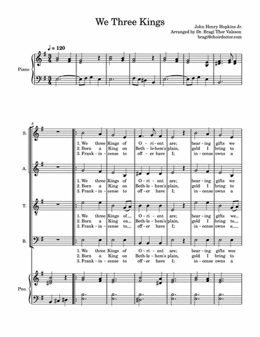 We Three Kings - SATB choir with optional Piano accompaniment image number null