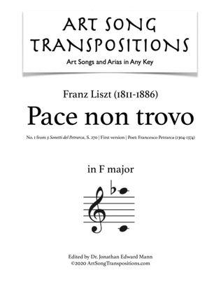 Book cover for LISZT: Pace non trovo, S. 270 (first version, transposed to F major)