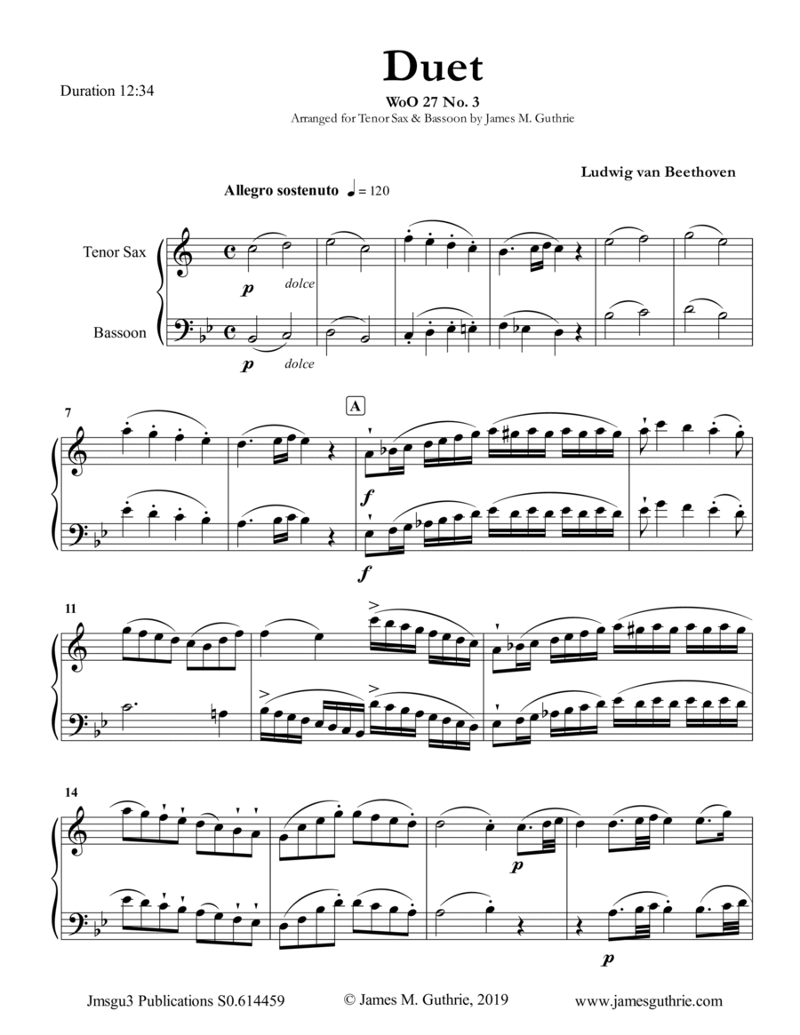 Beethoven: Duet WoO 27 No. 3 for Tenor Sax & Bassoon image number null