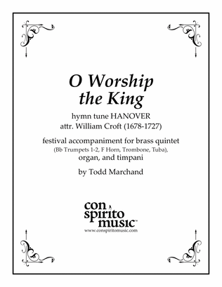 Book cover for O Worship the King (HANOVER) — hymn accompaniment for organ, brass quintet, timpani