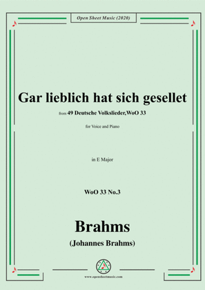 Book cover for Brahms-Gar lieblich hat sich gesellet,WoO 33 No.3,in E Major,for Voice&Pno