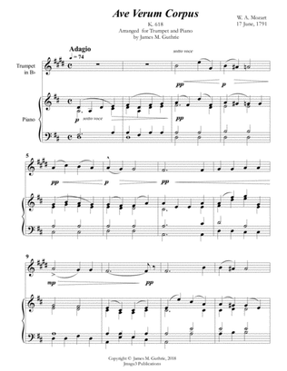 Mozart: Ave Verum Corpus for Trumpet & Piano