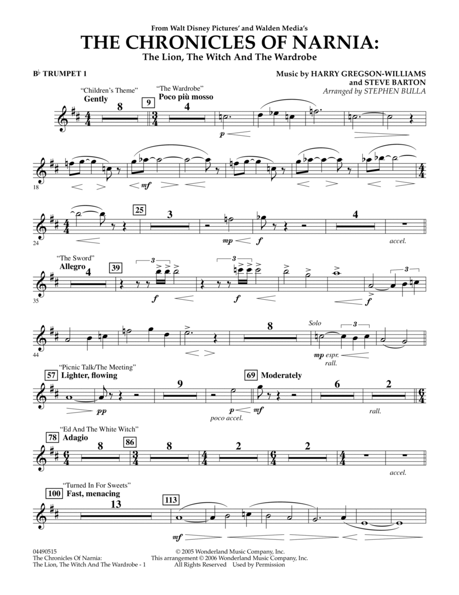 Music from The Chronicles Of Narnia: The Lion, The Witch And The Wardrobe - Bb Trumpet 1