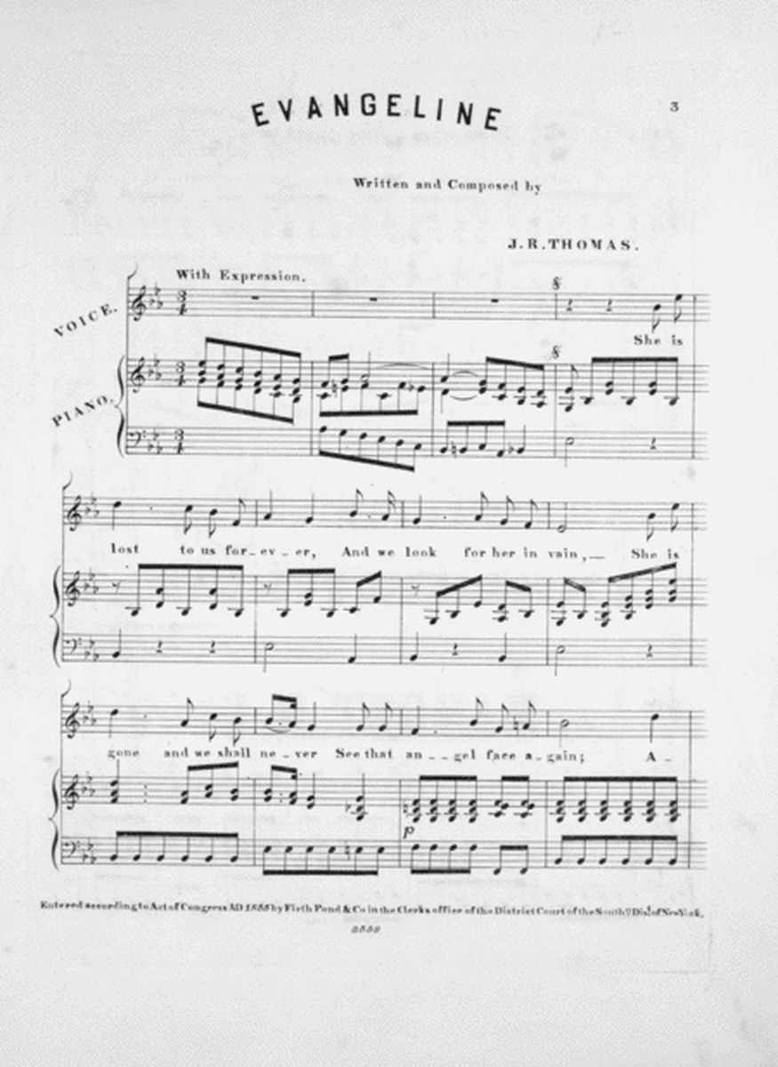 Evangeline. Song (with Quartette ad libitum)