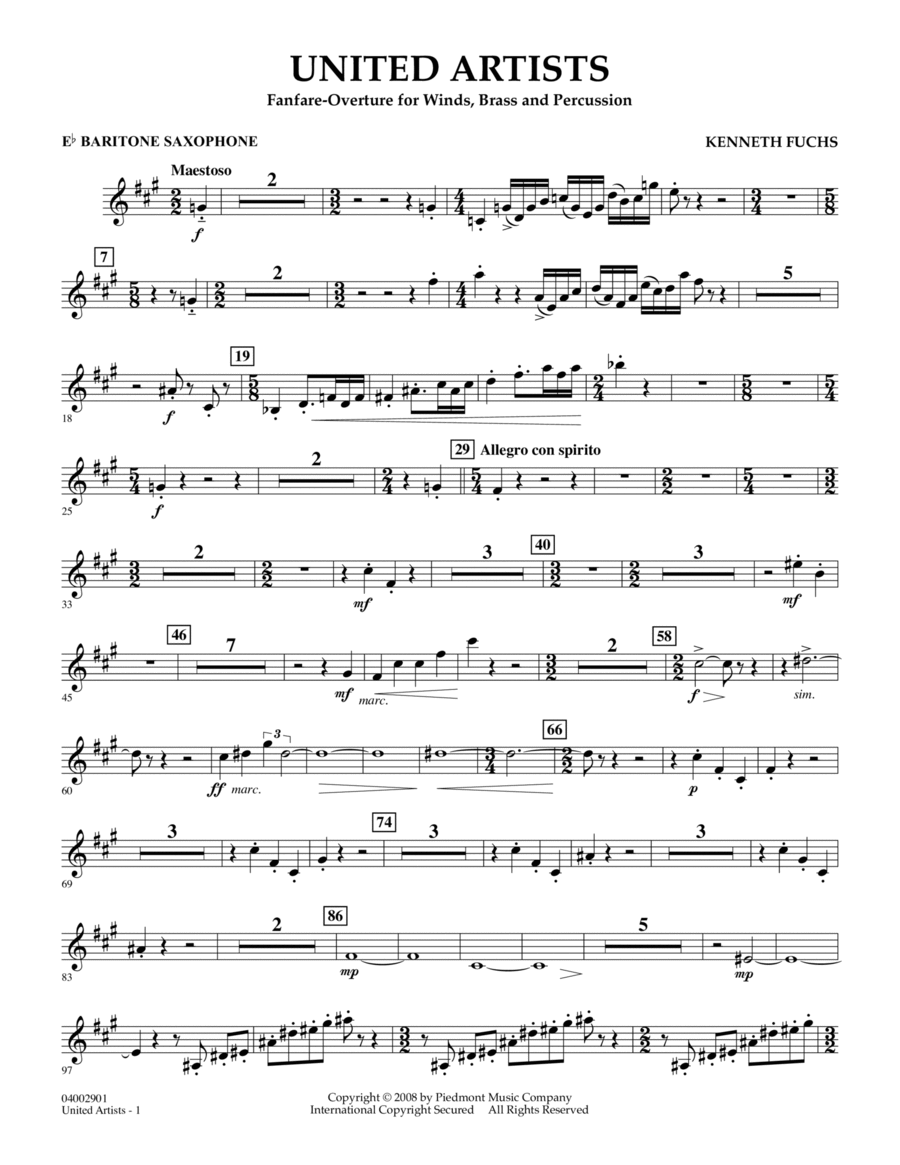 United Artists (Fanfare Overture for Winds, Brass and Percussion) - Eb Baritone Saxophone