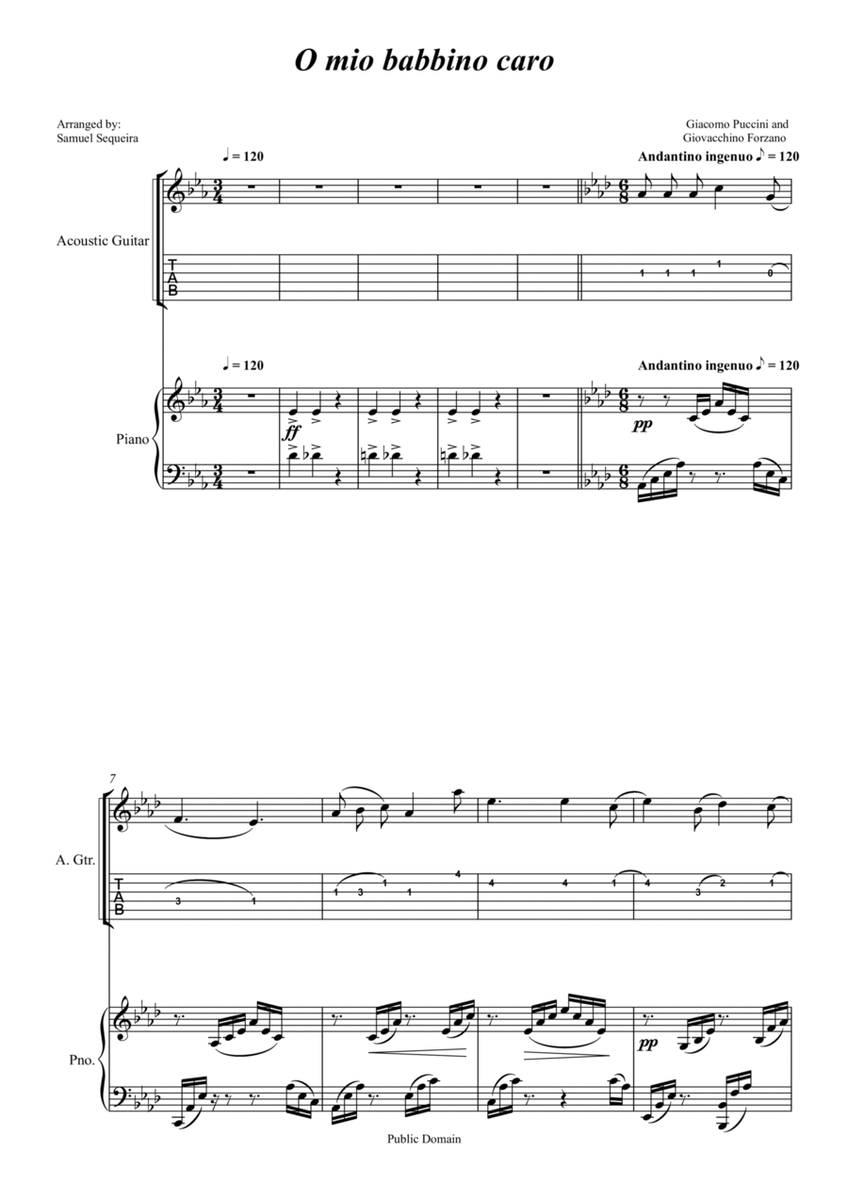 O mio babbino caro - for Guitar (TAB) and Piano accompaniment - orchestral play along image number null