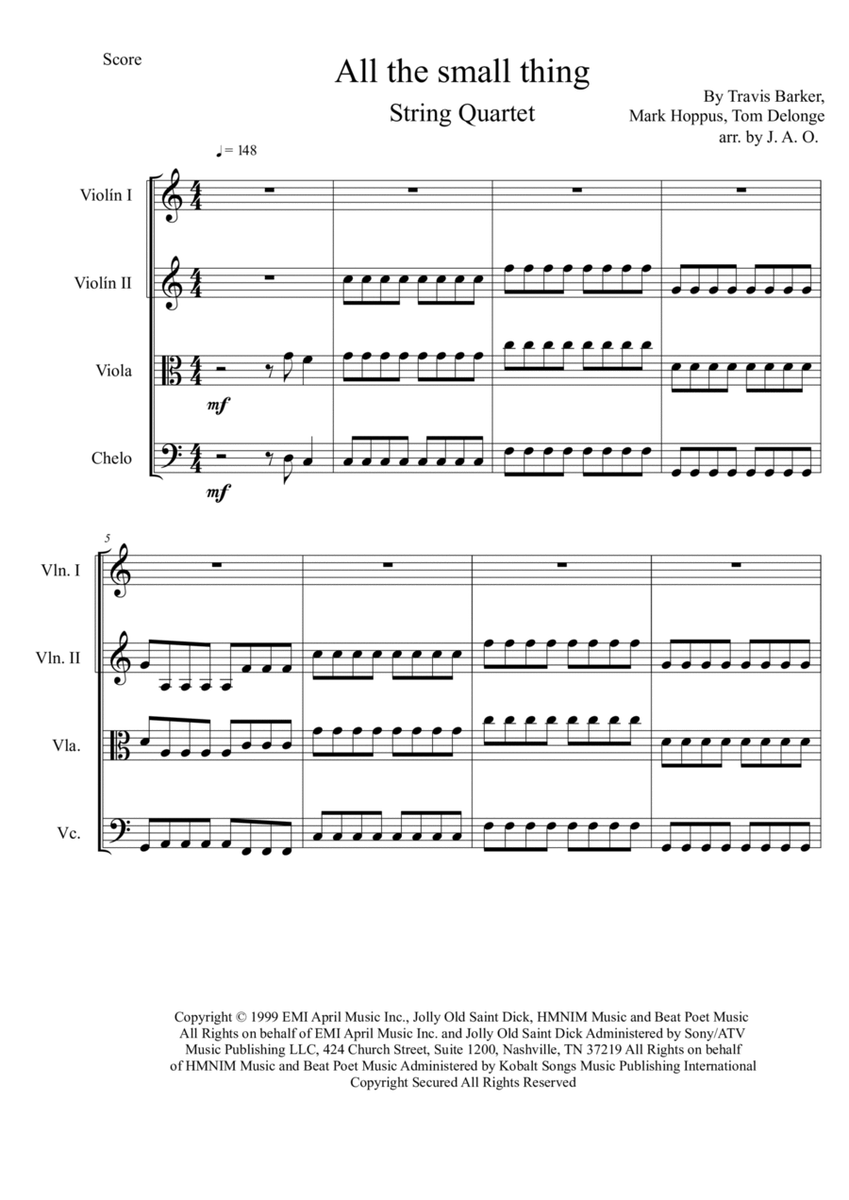 All The Small Things by Blink 182 String Quartet - Digital Sheet Music
