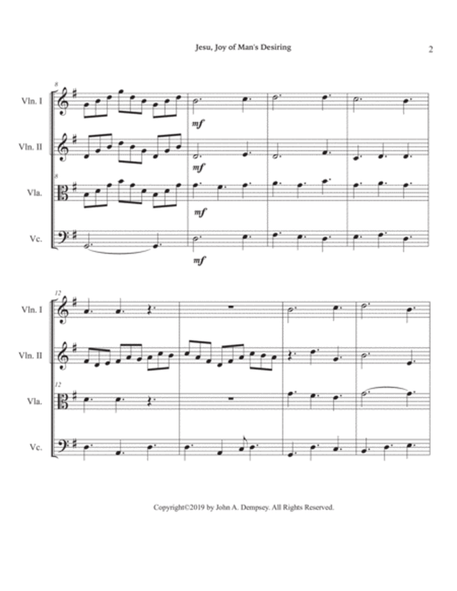 Jesu, Joy of Man's Desiring (String Quartet): Two Violins, Viola and Cello image number null