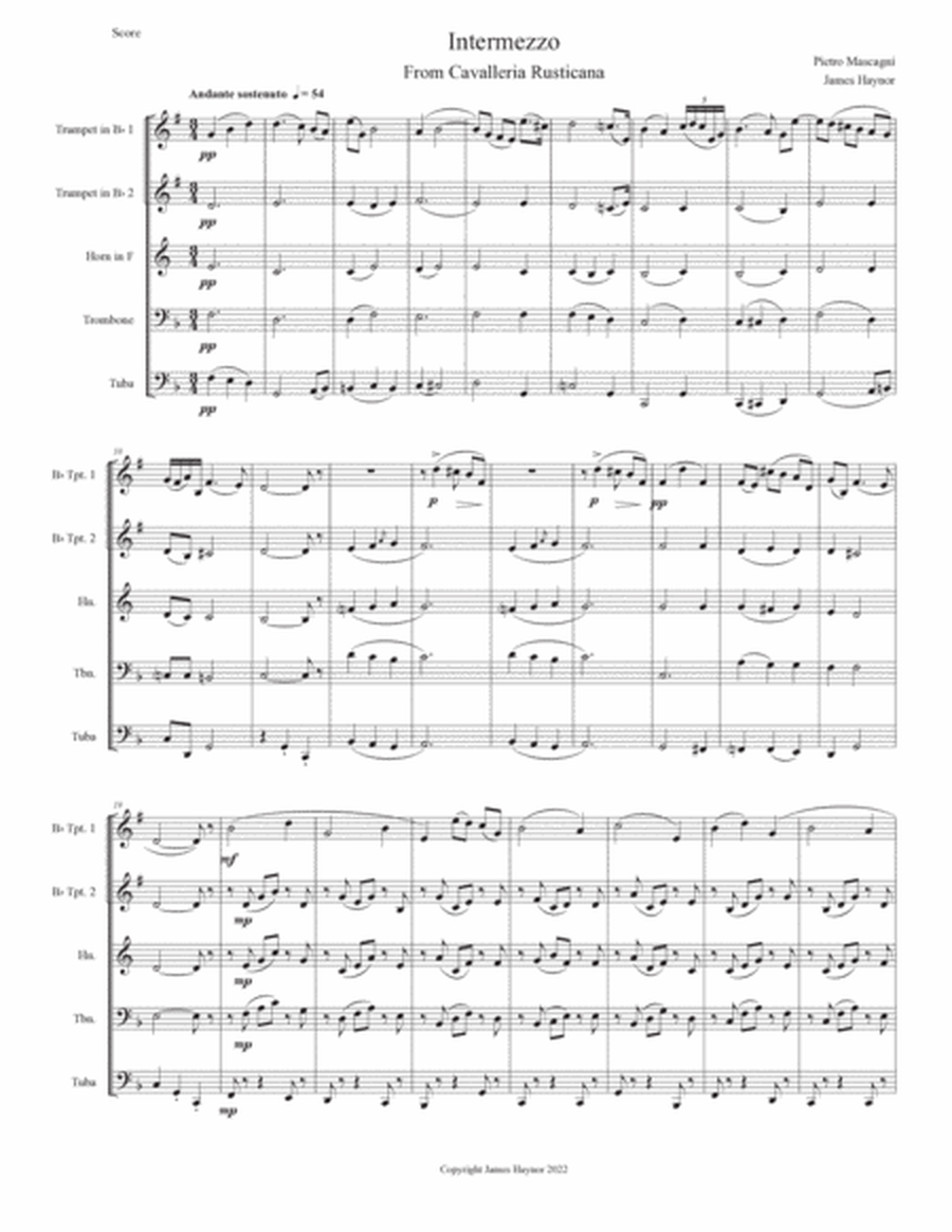 Intermezzo form Cavalleria Rusticana for Brass Quintet image number null