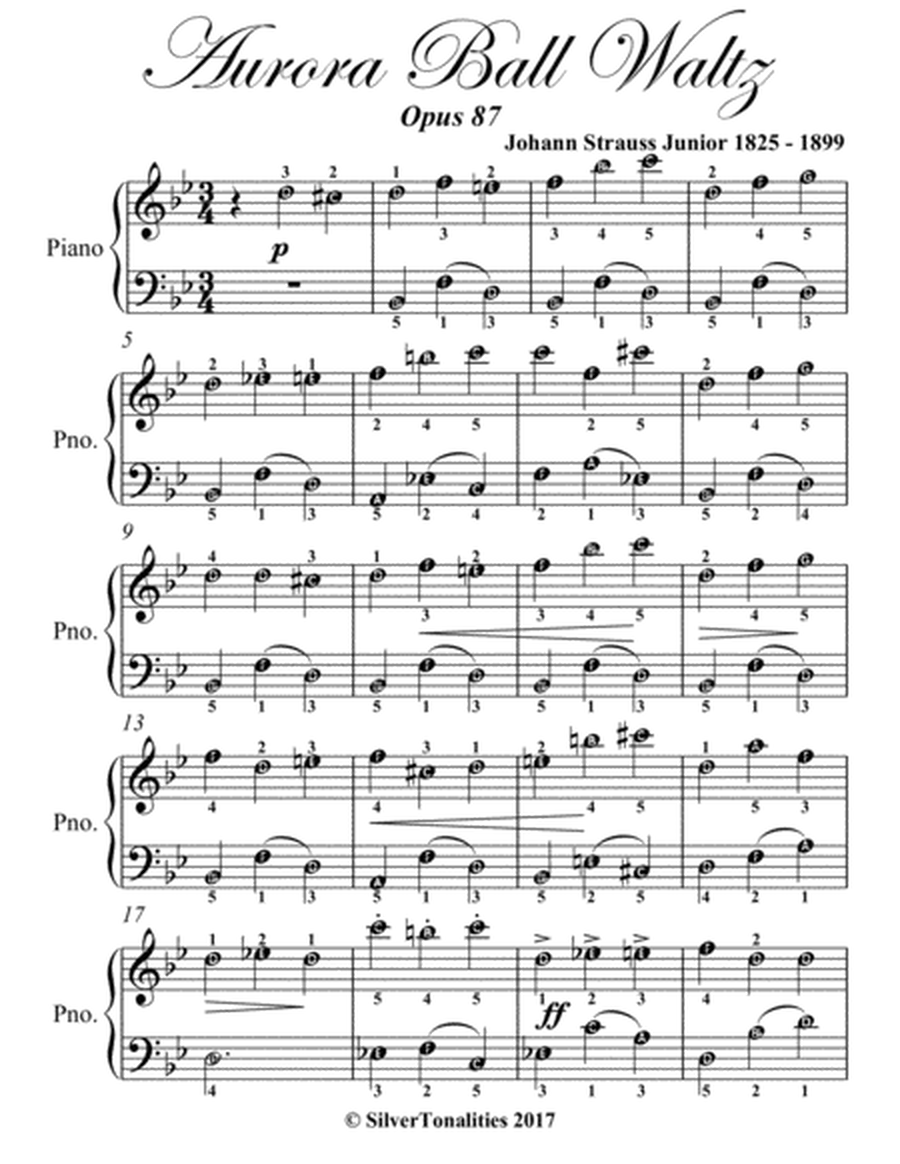 Aurora Ball Waltz Opus 87 Easy Piano Sheet Music