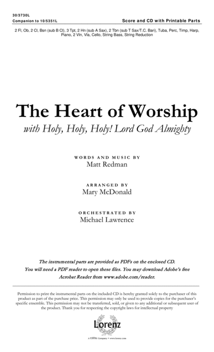 The Heart of Worship - Orchestral Score and CD with Printable Parts