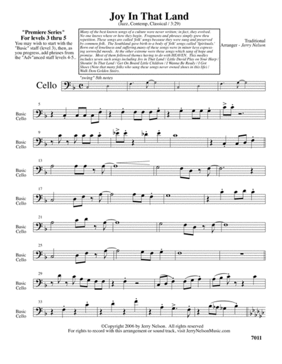 Joy In That Land (Arrangements Level 3-5 for CELLO + Written Acc) Hymns image number null