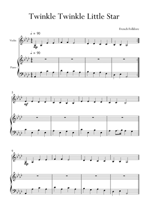 Book cover for Twinkle Twinkle Little Star for Violin and Piano in Ab Major. Very Easy.