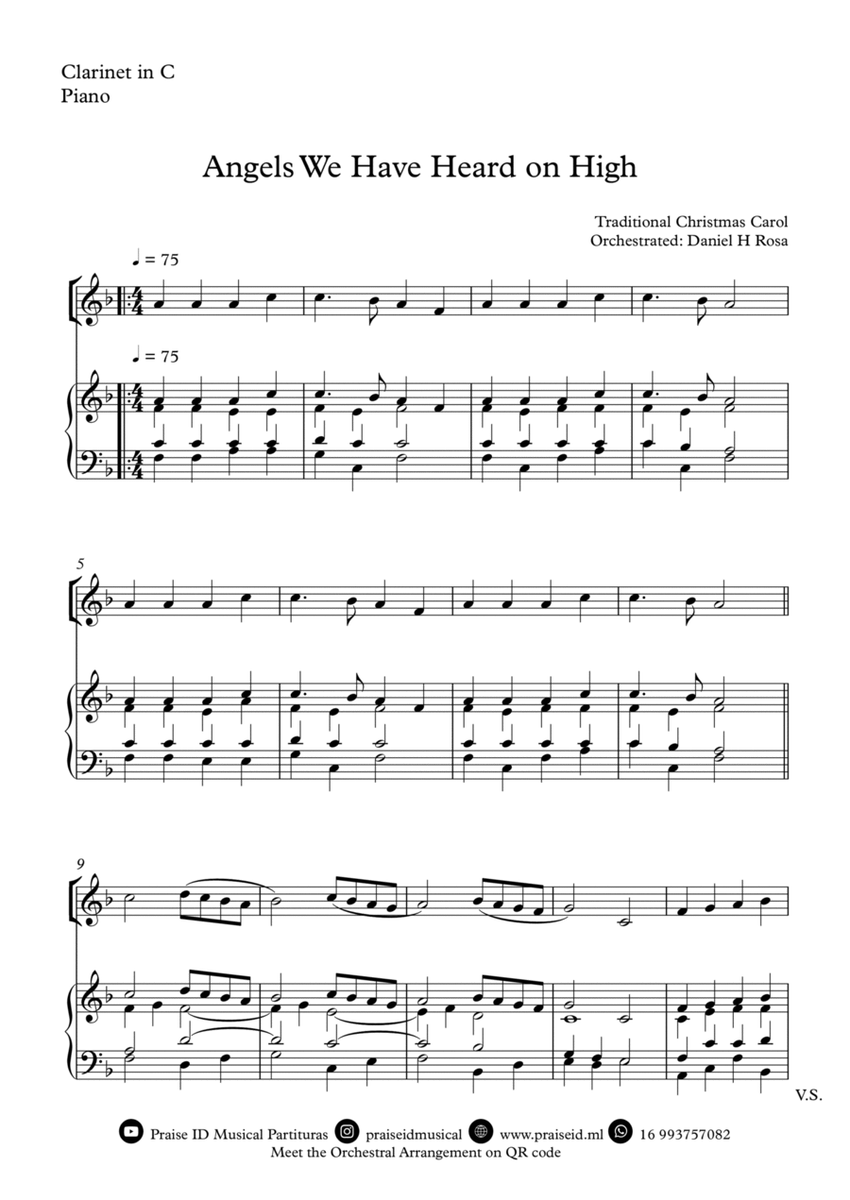 Angels We Have Heard on High - Gloria in excelsi Deo - Easy C Clarinet and Piano image number null