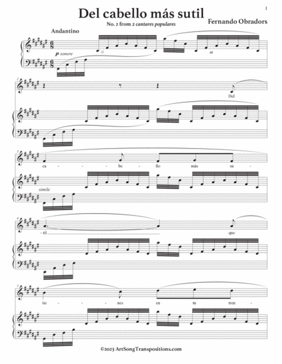 OBRADORS: Del cabello más sutil (transposed to F-sharp major, F major, and E major)