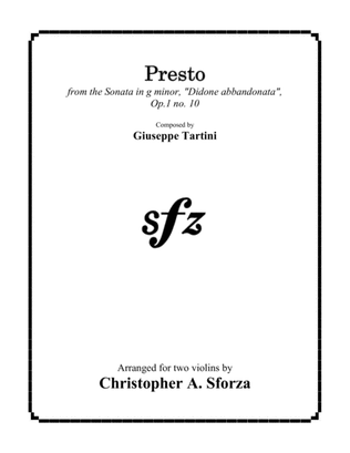 Book cover for Presto, violin duet after Tartini
