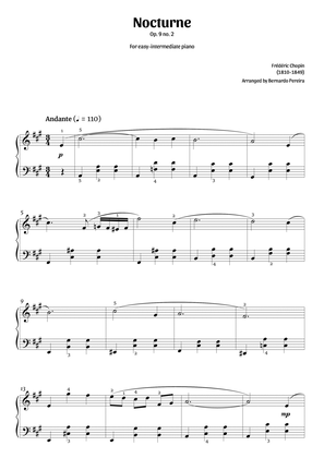 Book cover for Nocturne Op. 9 no. 2 (easy-intermediate piano in A major – clean with fingering)