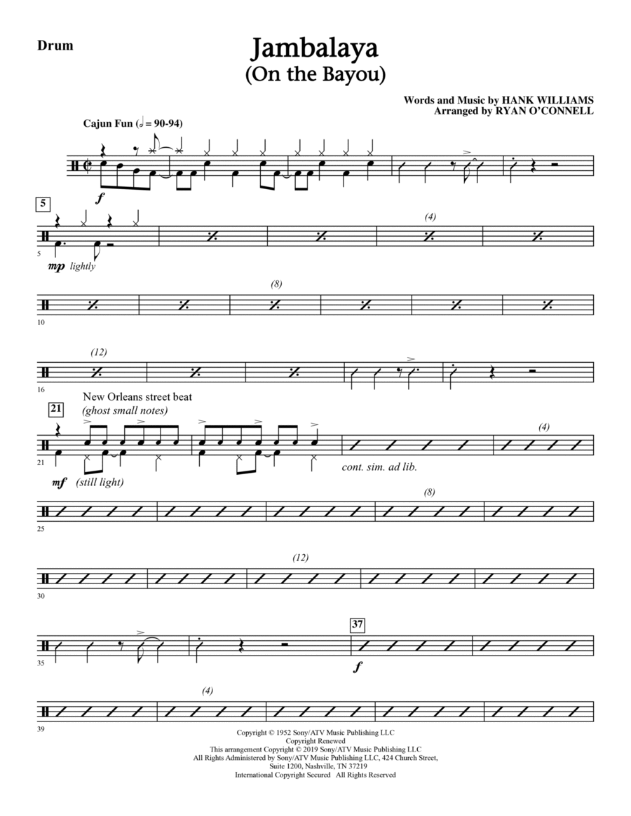 Jambalaya (On The Bayou) (arr. Ryan O'Connell) - Drums