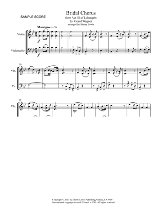 BRIDAL CHORUS String Duo, Intermediate Level for violin and cello