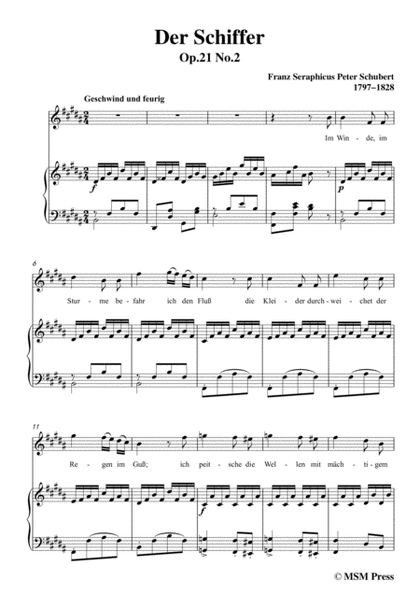 Schubert-Der Schiffer,Op.21 No.2,in B Major,for Voice&Piano image number null