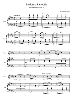 Book cover for Verdi - La donna è mobile - Rigoletto: Act 3 - For Piano and Voice With Lyrics