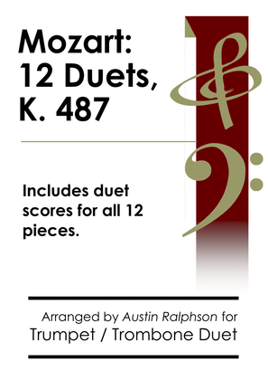 Book cover for COMPLETE Mozart 12 duets, K. 487 - trumpet and trombone duet