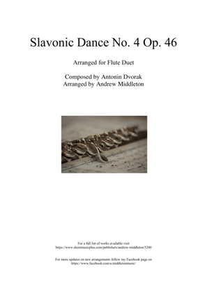 Book cover for Slavonic Dance No. 4 Op 46 arranged for Flute Duet