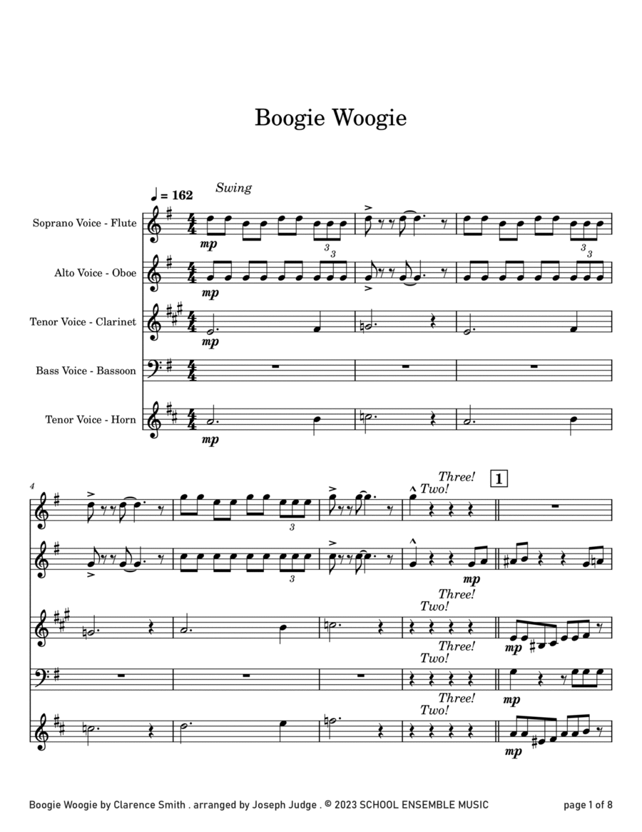 Boogie Woogie by Smith for Woodwind Quartet in Schools image number null