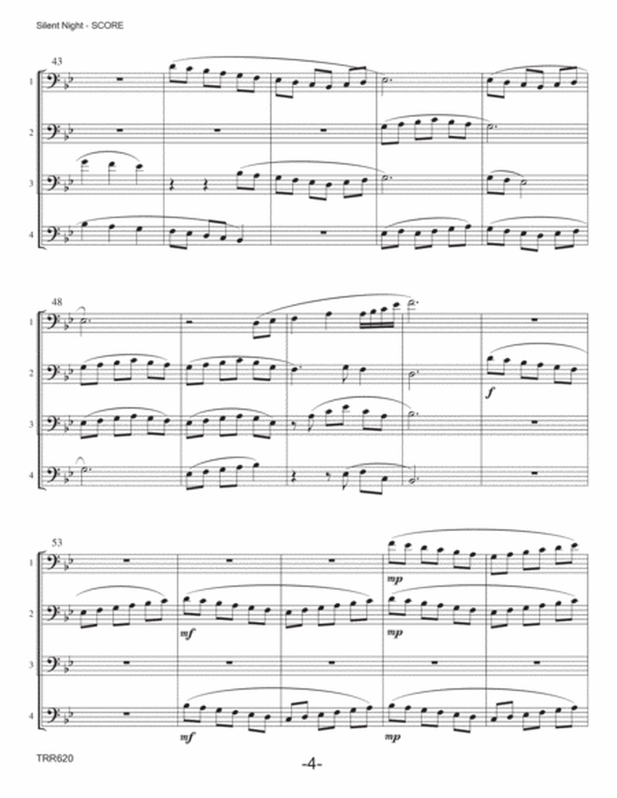 SILENT NIGHT - Trombone Quartet (Grade 3+) - includes Baritone TC for all parts image number null