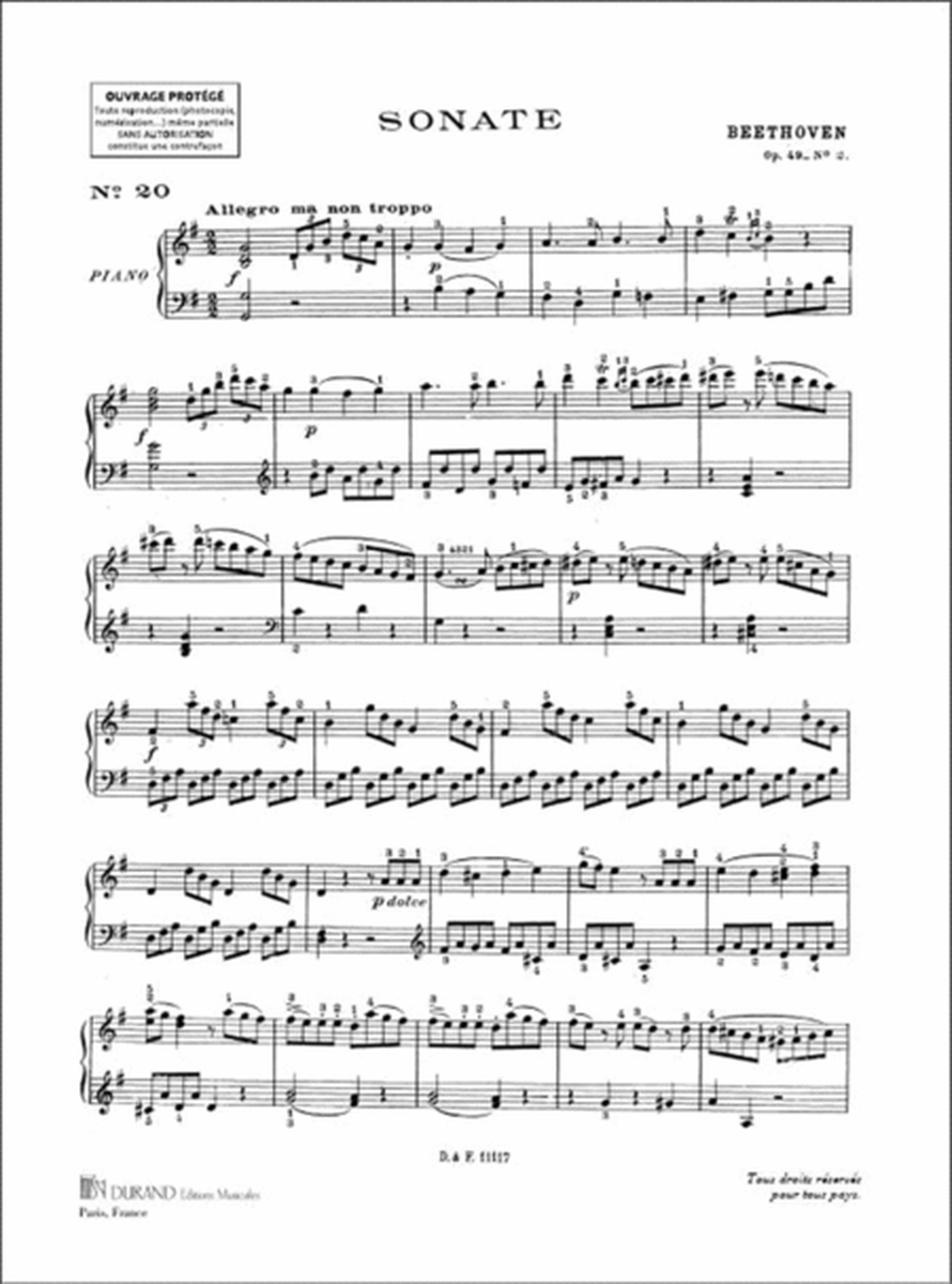Sonate En Sol Majeur Op 49 N.2 N.20 Piano