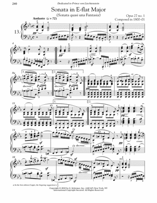 Book cover for Piano Sonata No. 13 In E-flat Major, Op. 27, No. 1