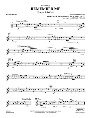 Book cover for Remember Me (from Coco) (arr. Johnnie Vinson) - Bb Trumpet 1