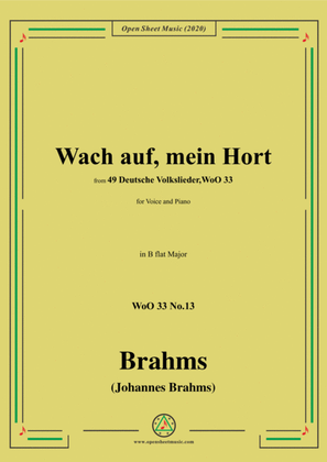 Book cover for Brahms-Wach auf,mein Hort,WoO 33 No.13,in B flat Major,for Voice and Piano