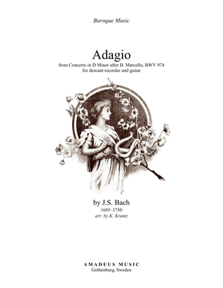 Book cover for Adagio BWV 974 from Concerto in D Minor after Marcello for descant recorder and guitar