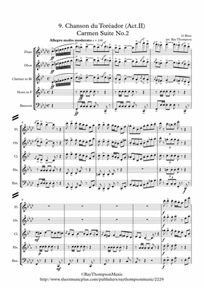 Book cover for Bizet: Chanson du Toréador (Act.II)(Carmen Suite No.2) - wind quintet