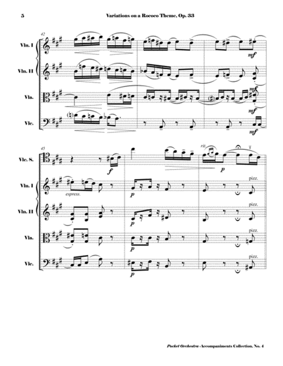 Tchaikowsky - Rococo Variations, Op. 33 ( Accompaniment Reduction for String Quartet) SCORE, PARTS image number null