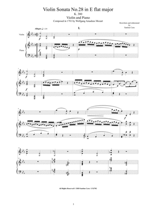 Book cover for Mozart - Violin Sonata No.28 in E flat K 380 for Violin and Piano - Score and Part
