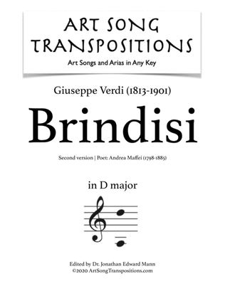 Book cover for VERDI: Brindisi (second version, transposed to D major)