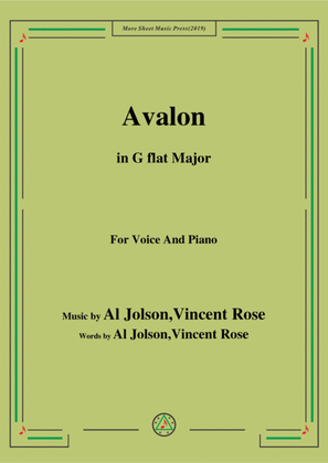 Book cover for Al Jolson,Vincent Rose-Avalon,in G flat Major,for Voice&Piano