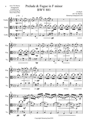 Book cover for Bach - Prelude & Fugue in F Minor BWV881 - String Trio (Violin, Viola & Cello) - Score and parts