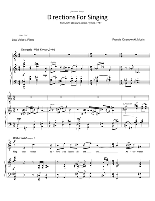 DIRECTIONS FOR SINGING, Text John Wesley Bass Baritone & Piano