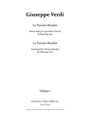 Book cover for La Traviata Brindisi for String Quartet, Set of Parts