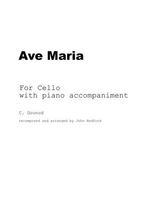 Book cover for Ave Maria - Gounod - recomposed for solo cello