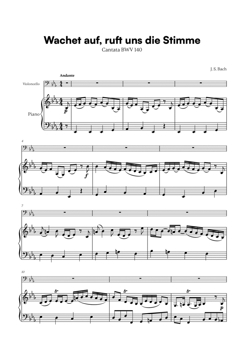 Johann Sebastian Bach - Wachet auf, ruft uns die Stimme (for Cello and Piano)