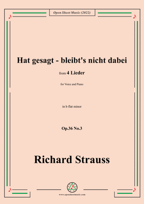 Book cover for Richard Strauss-Hat gesagt-bleibt's nicht dabei,in b flat minor