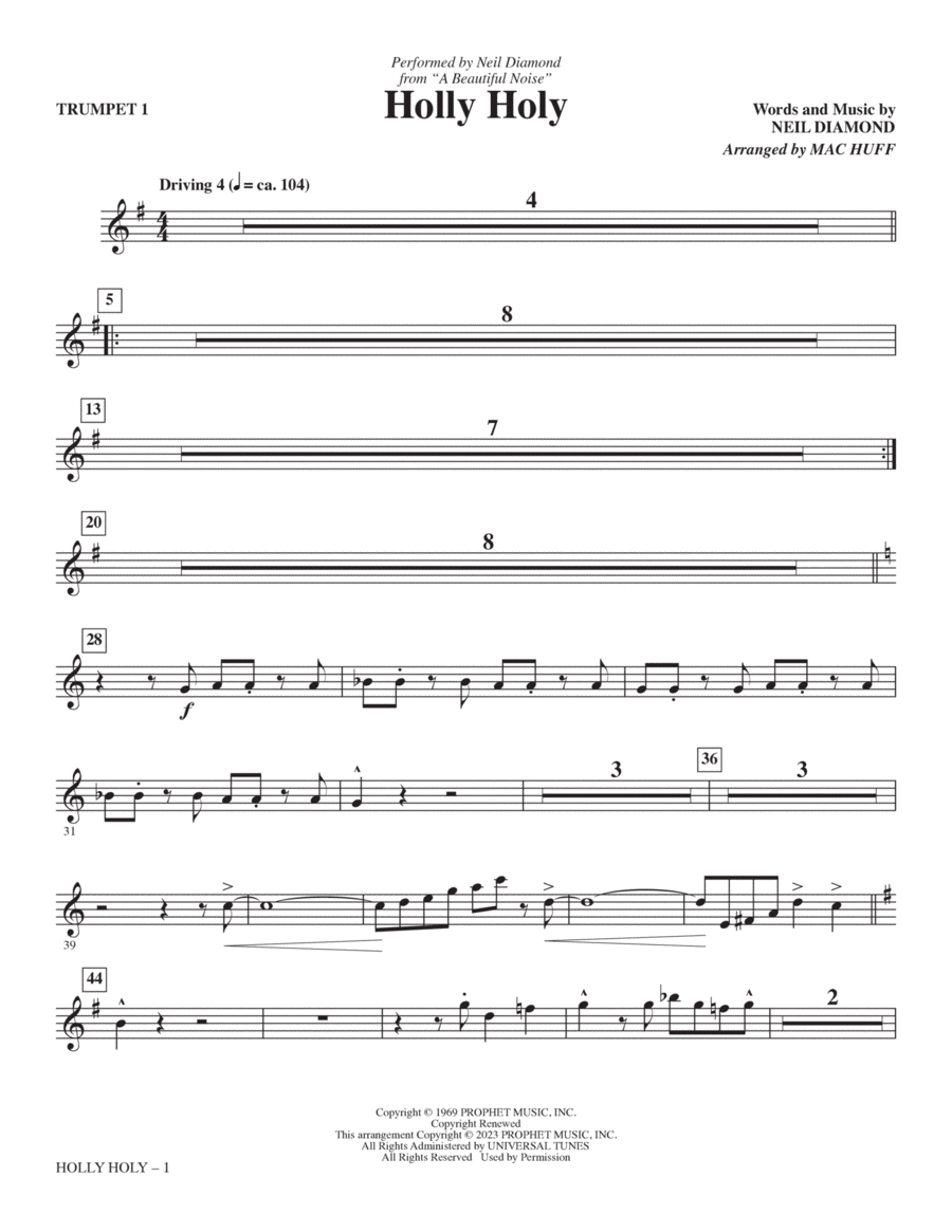 Holly Holy (from A Beautiful Noise) (arr. Mac Huff) - Bb Trumpet 1