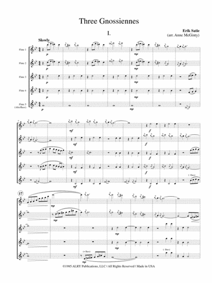 Three Gnossiennes for Flute Choir