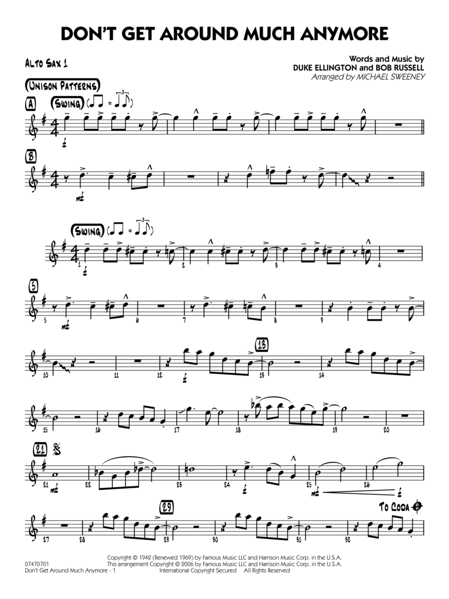 Don't Get Around Much Anymore (arr. Michael Sweeney) - Alto Sax 1