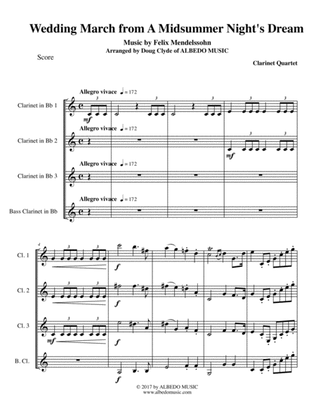 Book cover for Mendelssohn Wedding March from A Midsummer Night's Dream for Clarinet Quartet