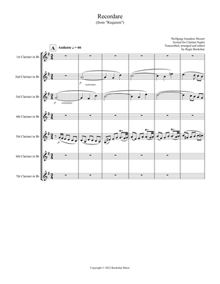Book cover for Recordare (from "Requiem") (F) (Clarinet Septet)